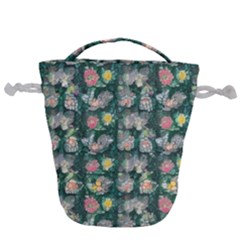Mid Century Retro Floral 1970s 1960s Pattern 62 Drawstring Bucket Bag by violetheavensky