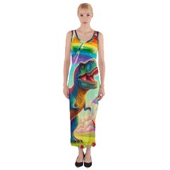 T-rex And Unicorns Fitted Maxi Dress by RainbowTyrannosaurus