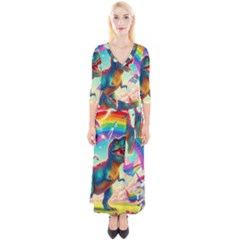 Trex/unicorns Quarter Sleeve Wrap Maxi Dress by RainbowTyrannosaurus