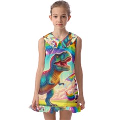 Trex/unicorns Kids  Pilgrim Collar Ruffle Hem Dress by RainbowTyrannosaurus
