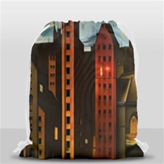 Sci-fi Futuristic Science Fiction City Neon Scene Artistic Technology Machine Fantasy Gothic Town Bu Drawstring Bag (small) by Posterlux