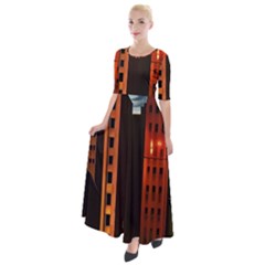 Sci-fi Futuristic Science Fiction City Neon Scene Artistic Technology Machine Fantasy Gothic Town Bu Half Sleeves Maxi Dress by Posterlux