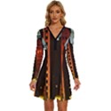 Sci-fi Futuristic Science Fiction City Neon Scene Artistic Technology Machine Fantasy Gothic Town Bu Long Sleeve Deep V Mini Dress  View1
