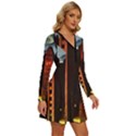 Sci-fi Futuristic Science Fiction City Neon Scene Artistic Technology Machine Fantasy Gothic Town Bu Long Sleeve Deep V Mini Dress  View3