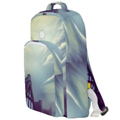 Village Moon Cloudy Historical Tudor Architecture Houses Town Night Windows City Double Compartment Backpack by Posterlux