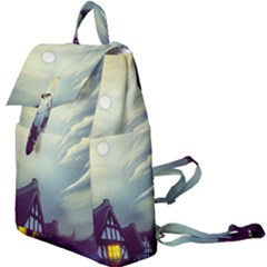 Village Moon Cloudy Historical Tudor Architecture Houses Town Night Windows City Buckle Everyday Backpack by Posterlux