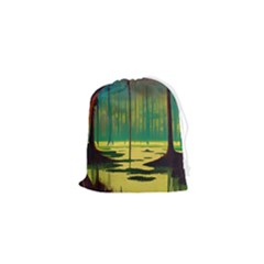 Nature Swamp Water Sunset Spooky Night Reflections Bayou Lake Drawstring Pouch (xs) by Posterlux