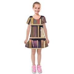 Books Bookshelves Office Fantasy Background Artwork Book Cover Apothecary Book Nook Literature Libra Kids  Short Sleeve Velvet Dress by Posterlux