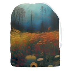 Wildflowers Field Outdoors Clouds Trees Cover Art Storm Mysterious Dream Landscape Drawstring Pouch (3xl) by Posterlux