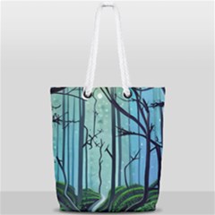 Nature Outdoors Night Trees Scene Forest Woods Light Moonlight Wilderness Stars Full Print Rope Handle Tote (small) by Posterlux