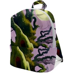 Outdoors Night Full Moon Setting Scene Woods Light Moonlight Nature Wilderness Landscape Zip Up Backpack by Posterlux