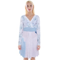 Sky Blue Long Sleeve Front Wrap Dress by 3641214