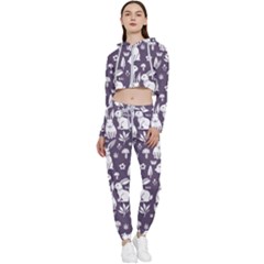 Easter Bunny Pattern Cropped Zip Up Lounge Set by Valentinaart