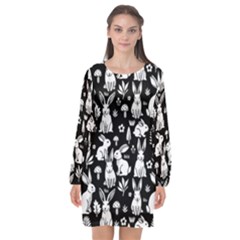 Easter Bunny Pattern Long Sleeve Chiffon Shift Dress  by Valentinaart