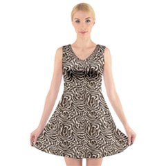 Brown Beige Snake Pattern V-neck Sleeveless Dress by DinkovaArt