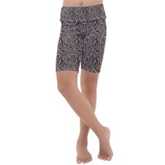 Brown Beige Snake Pattern Kids  Lightweight Velour Cropped Yoga Leggings by DinkovaArt