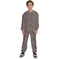 Brown Beige Snake Pattern Kids  Sweatshirt Set by DinkovaArt