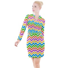 Chevron Pattern Design Texture Button Long Sleeve Dress by Anend