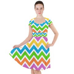 Chevron Pattern Design Texture Cap Sleeve Midi Dress With Pockets by Anend