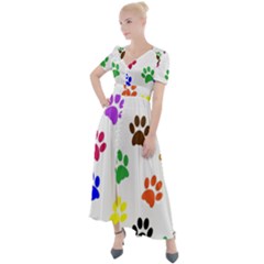 Pawprints Paw Prints Paw Animal Button Up Short Sleeve Maxi Dress by Anend
