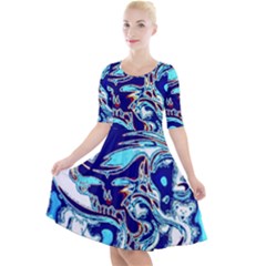 Trippy Dippy Bears Blue Dancing Greatful Dead Skull Steal Your Face Quarter Sleeve A-line Dress With Pockets by Salmanaz77