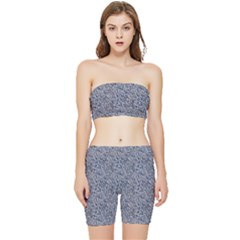 Blue Black Snake Pattern Stretch Shorts And Tube Top Set
