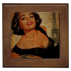 Vintage Newspaper Print Pin Up Girl Paris Eiffel Tower Framed Ceramic Tile by chicelegantboutique