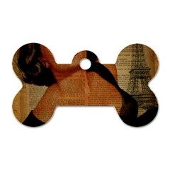 Vintage Newspaper Print Pin Up Girl Paris Eiffel Tower Dog Tag Bone (one Sided) by chicelegantboutique