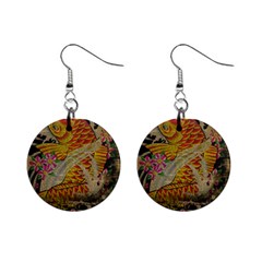 Funky Japanese Tattoo Koi Fish Graphic Art Mini Button Earrings
