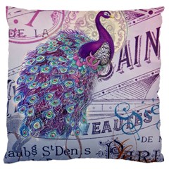 French Scripts  Purple Peacock Floral Paris Decor Large Cushion Case (two Sided)  by chicelegantboutique