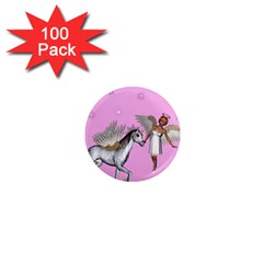 Unicorn And Fairy In A Grass Field And Sparkles 1  Mini Button Magnet (100 Pack) by goldenjackal