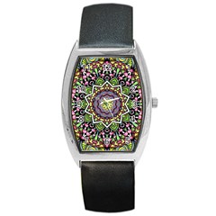 Psychedelic Leaves Mandala Tonneau Leather Watch by Zandiepants