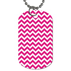 Hot Pink And White Zigzag Dog Tag (two-sided)  by Zandiepants