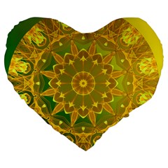 Yellow Green Abstract Wheel Of Fire 19  Premium Heart Shape Cushion by DianeClancy