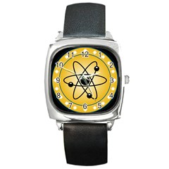 Atom Symbol Square Leather Watch by StuffOrSomething