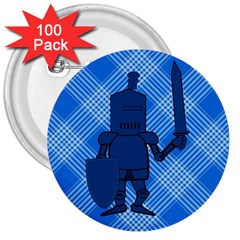 Blue Knight On Plaid 3  Button (100 Pack) by StuffOrSomething