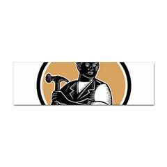 Carpenter Holding Hammer Woodcut Bumper Sticker 100 Pack by retrovectors