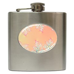 Peach Spring Frost On Flowers Fractal Hip Flask by Artist4God