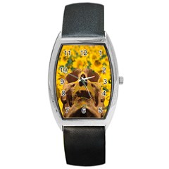 Sunflowers Tonneau Leather Watch by icarusismartdesigns