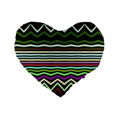 Chevrons And Distorted Stripes Standard 16  Premium Heart Shape Cushion  by LalyLauraFLM