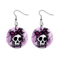 Sketched Skull Princess Mini Button Earrings by ArtistRoseanneJones