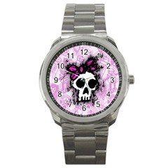 Sketched Skull Princess Sport Metal Watch by ArtistRoseanneJones