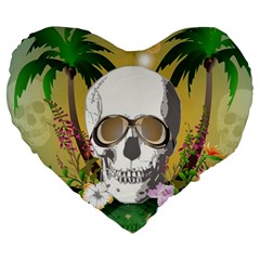 Funny Skull With Sunglasses And Palm Large 19  Premium Heart Shape Cushions by FantasyWorld7