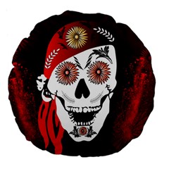 Funny Happy Skull Large 18  Premium Flano Round Cushions by FantasyWorld7