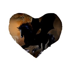 Awesome Dark Unicorn With Clouds Standard 16  Premium Flano Heart Shape Cushions by FantasyWorld7