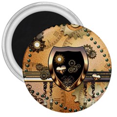 Steampunk, Shield With Hearts 3  Magnets by FantasyWorld7