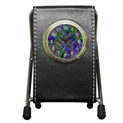 Colorful Abstract Stained Glass G301 Pen Holder Desk Clocks by MedusArt