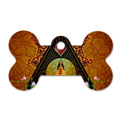 Surfing, Surfboard With Flowers And Floral Elements Dog Tag Bone (two Sides) by FantasyWorld7