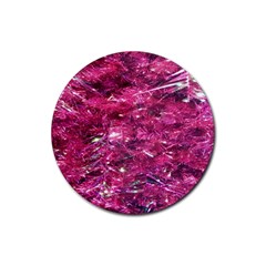 Festive Hot Pink Glitter Merry Christmas Tree  Rubber Round Coaster (4 Pack)  by yoursparklingshop