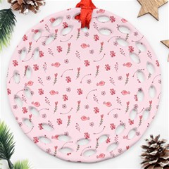 Cute Pink Birds And Flowers Pattern Round Filigree Ornament (2side) by TastefulDesigns